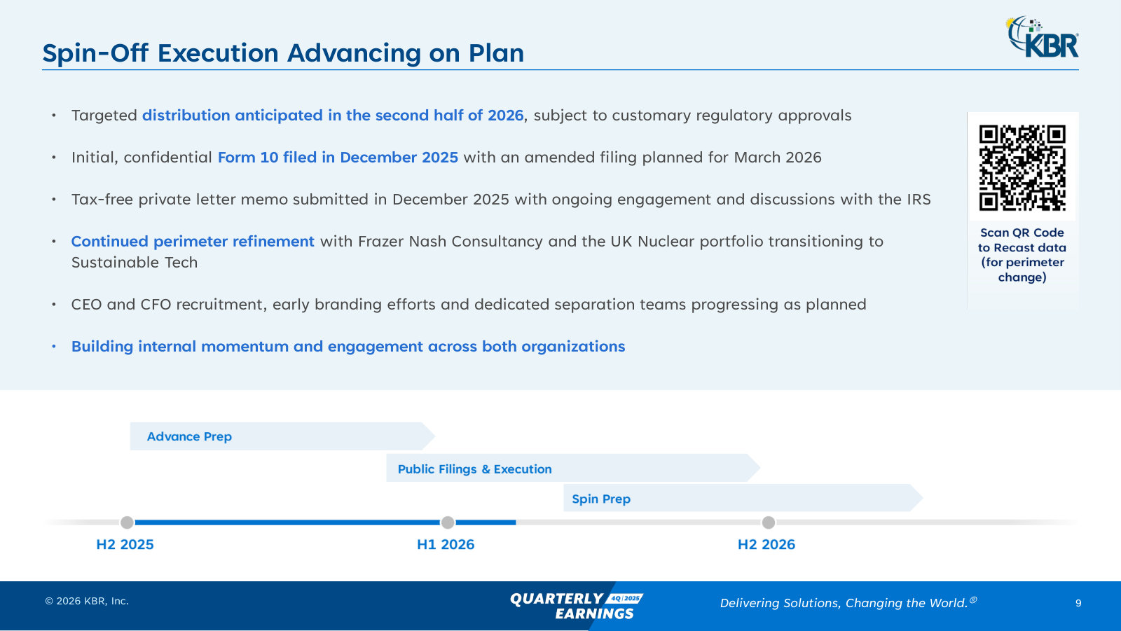The spin-off timeline — Form 10 filed, tax-free ruling sought, distribution targeted for the second half of 2026.